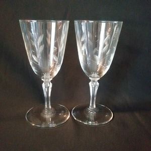 2 Libbey Cut Glass Wine Glasses in Pricilla